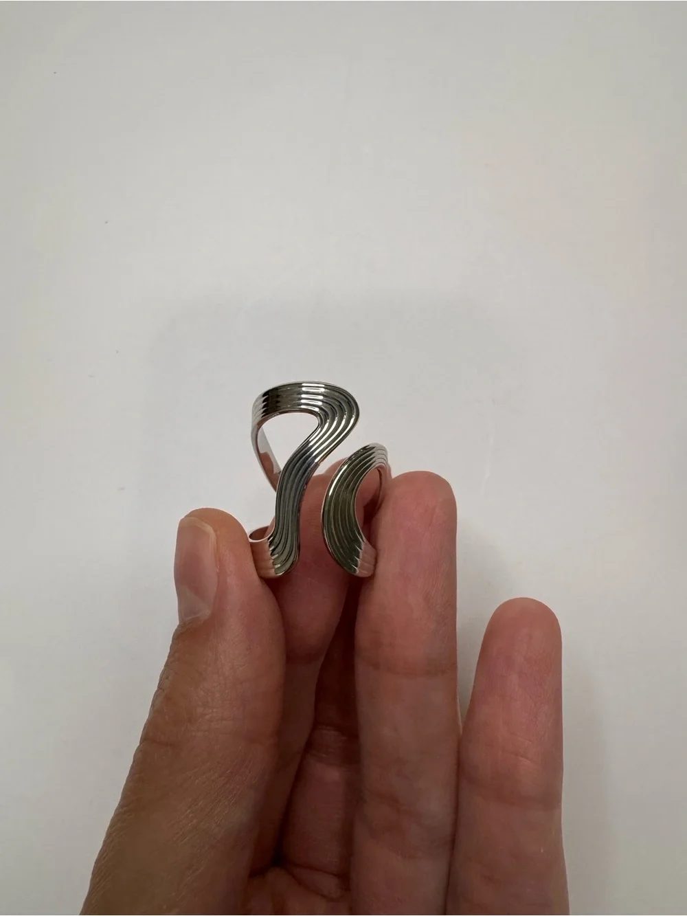 New Silver-Tone Adjustable Statement Ring | Modern Sculptural Wave Ring